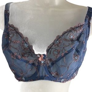 Felina Blue Pink Embroidered Lace Underwire Bra